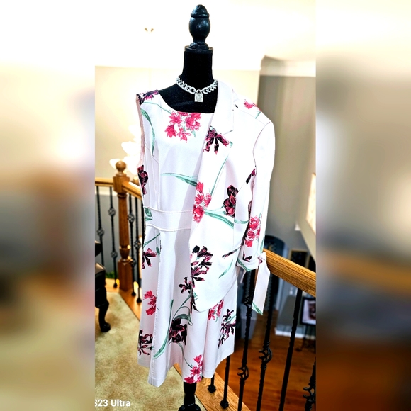 Nine West Purple Pink Floral Print Rosebud Blazer Jacket and Dress Set - Picture 8 of 13